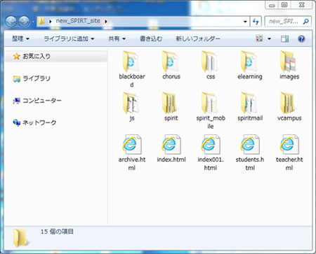HTMLファイルを格納したフォルダ
